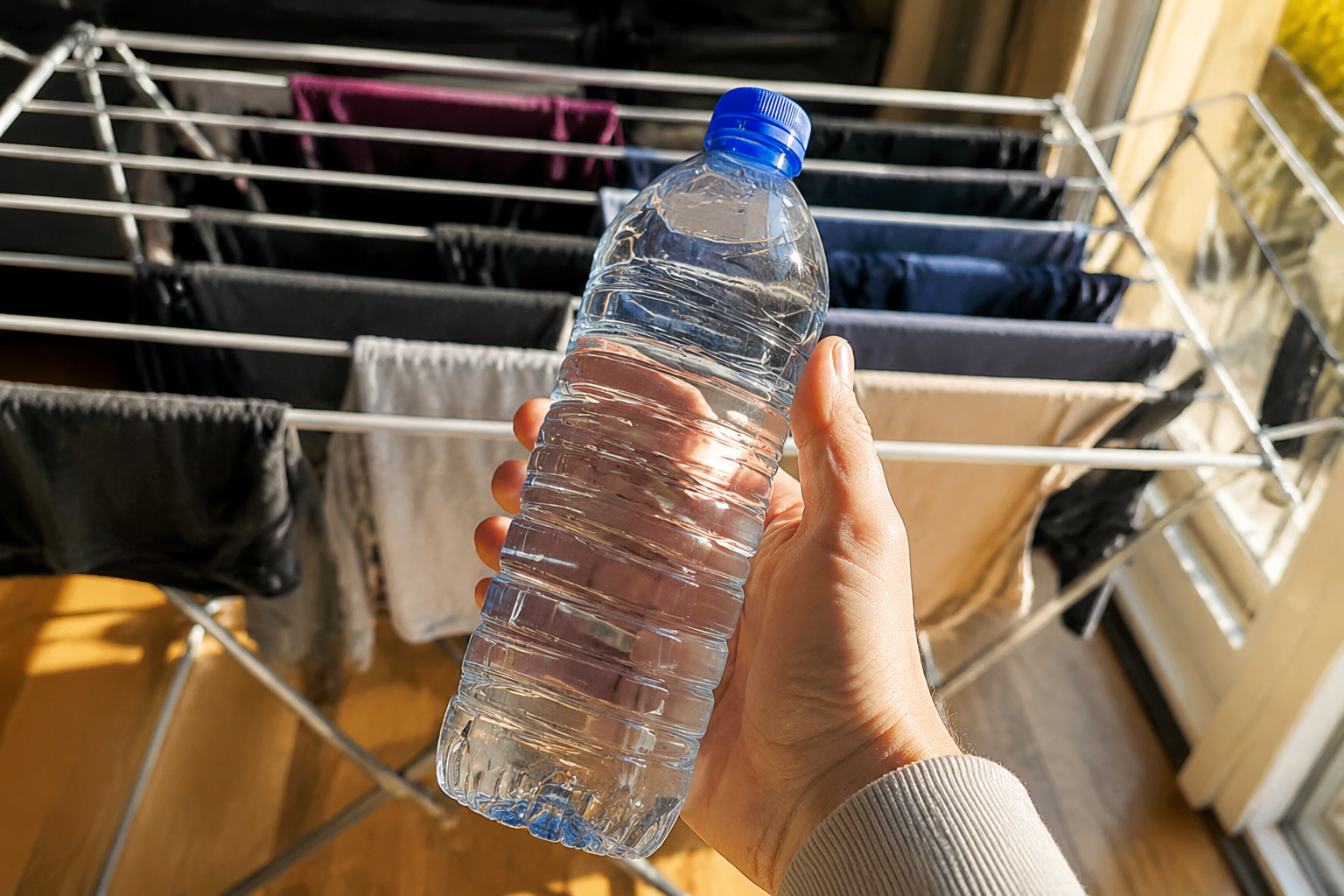 El truco de la botella de agua que acelera un 50 % el secado de la ropa en casa