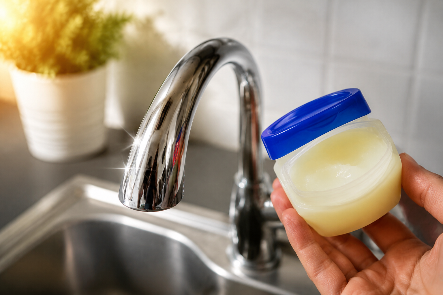 El uso de la vaselina para eliminar las manchas difíciles en los grifos