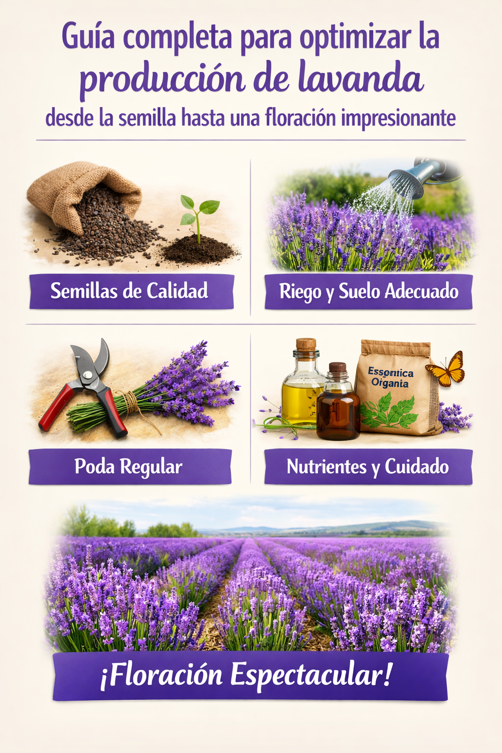 Guía completa para optimizar la producción de lavanda, desde la semilla hasta una floración impresionante