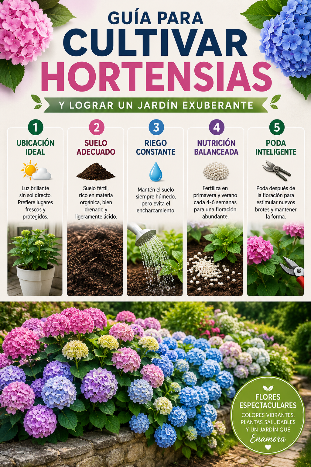 Guía para cultivar hortensias y lograr un jardín exuberante