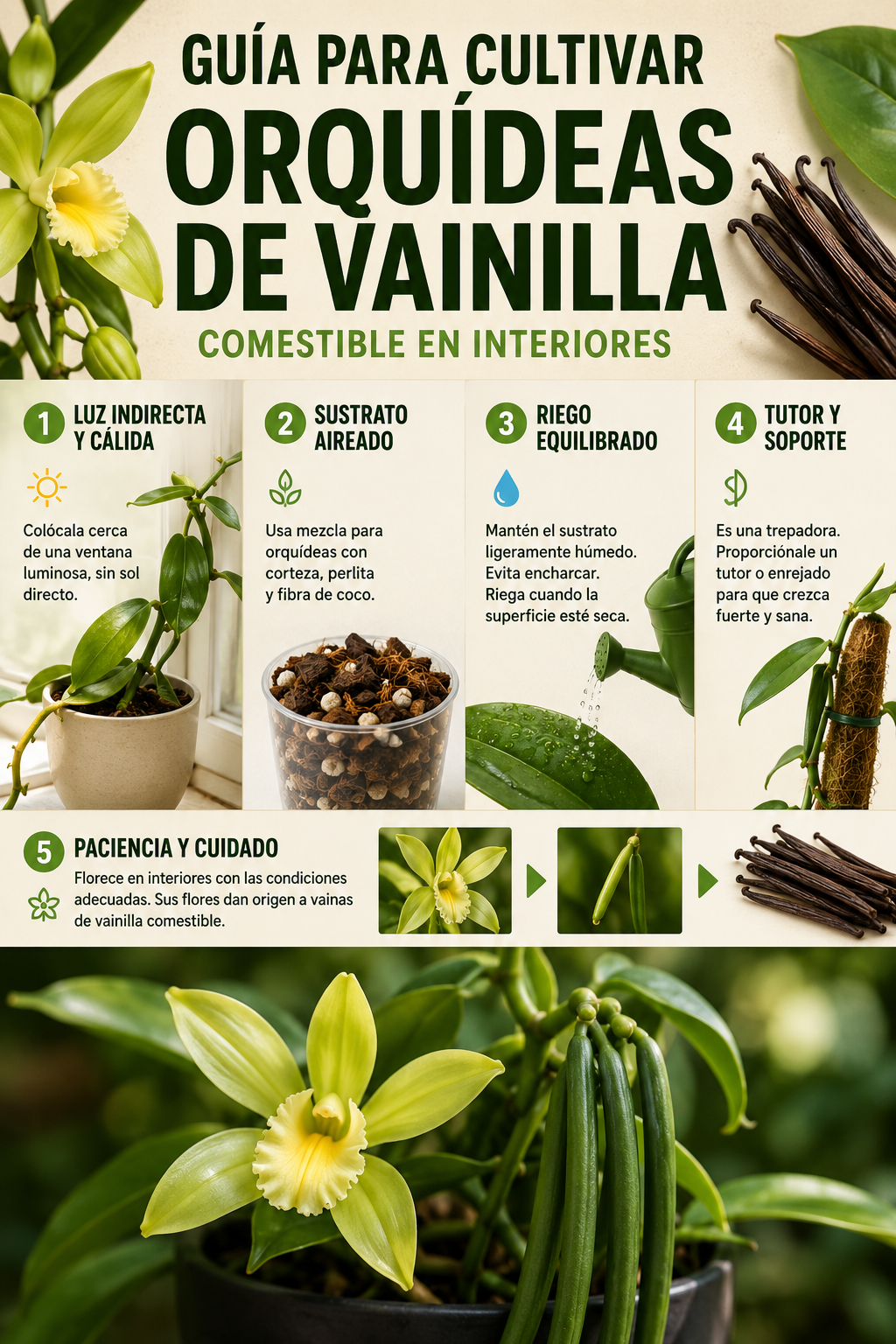 Guía para cultivar orquídeas de vainilla comestible en interiores