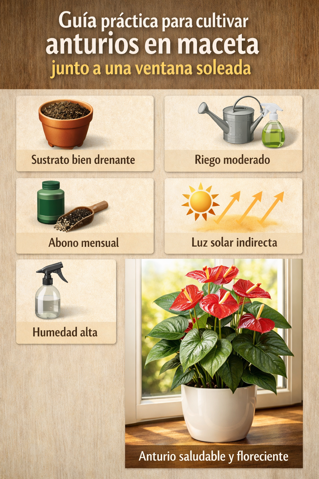 Guía práctica para cultivar anturios en maceta junto a una ventana soleada