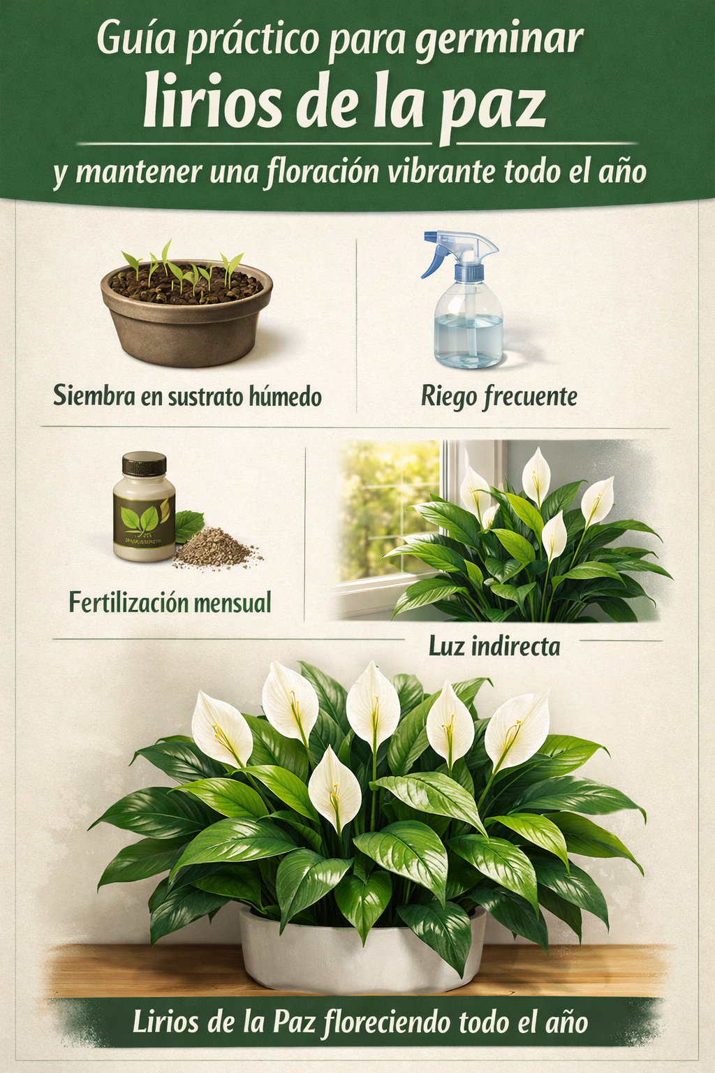 Guía práctica para germinar lirios de la paz y mantener una floración vibrante todo el año