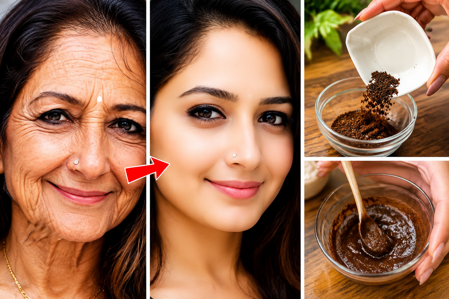 Mascarilla facial de posos de café que elimina arrugas, acné y manchas