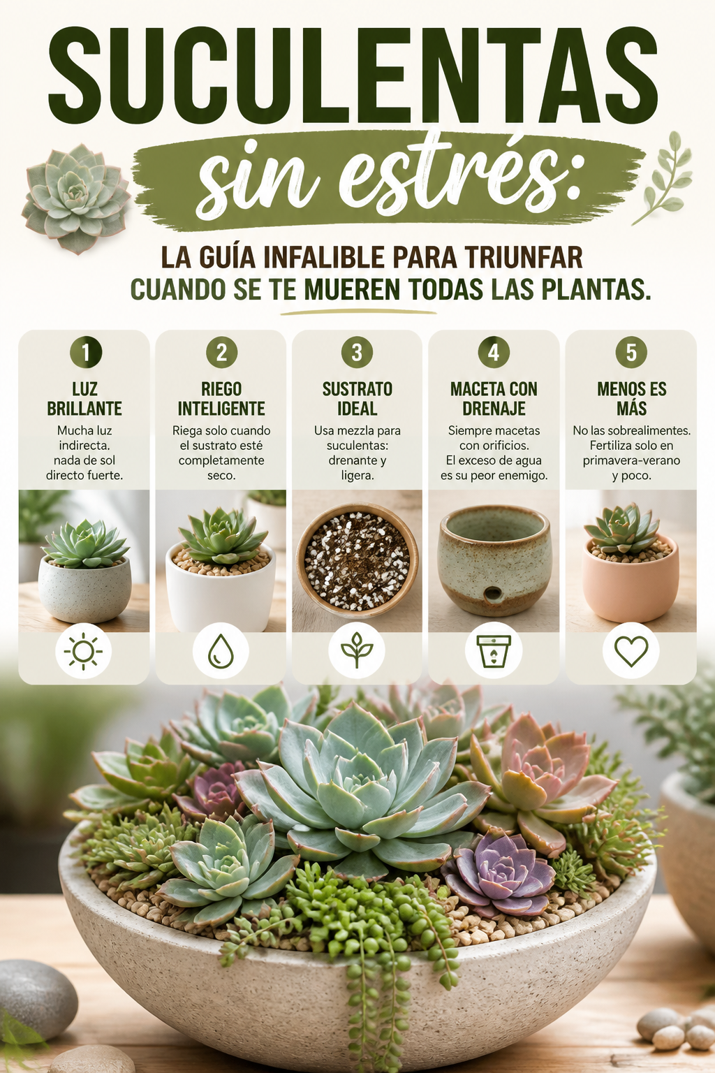 Suculentas sin estrés: la guía infalible para triunfar cuando se te mueren todas las plantas