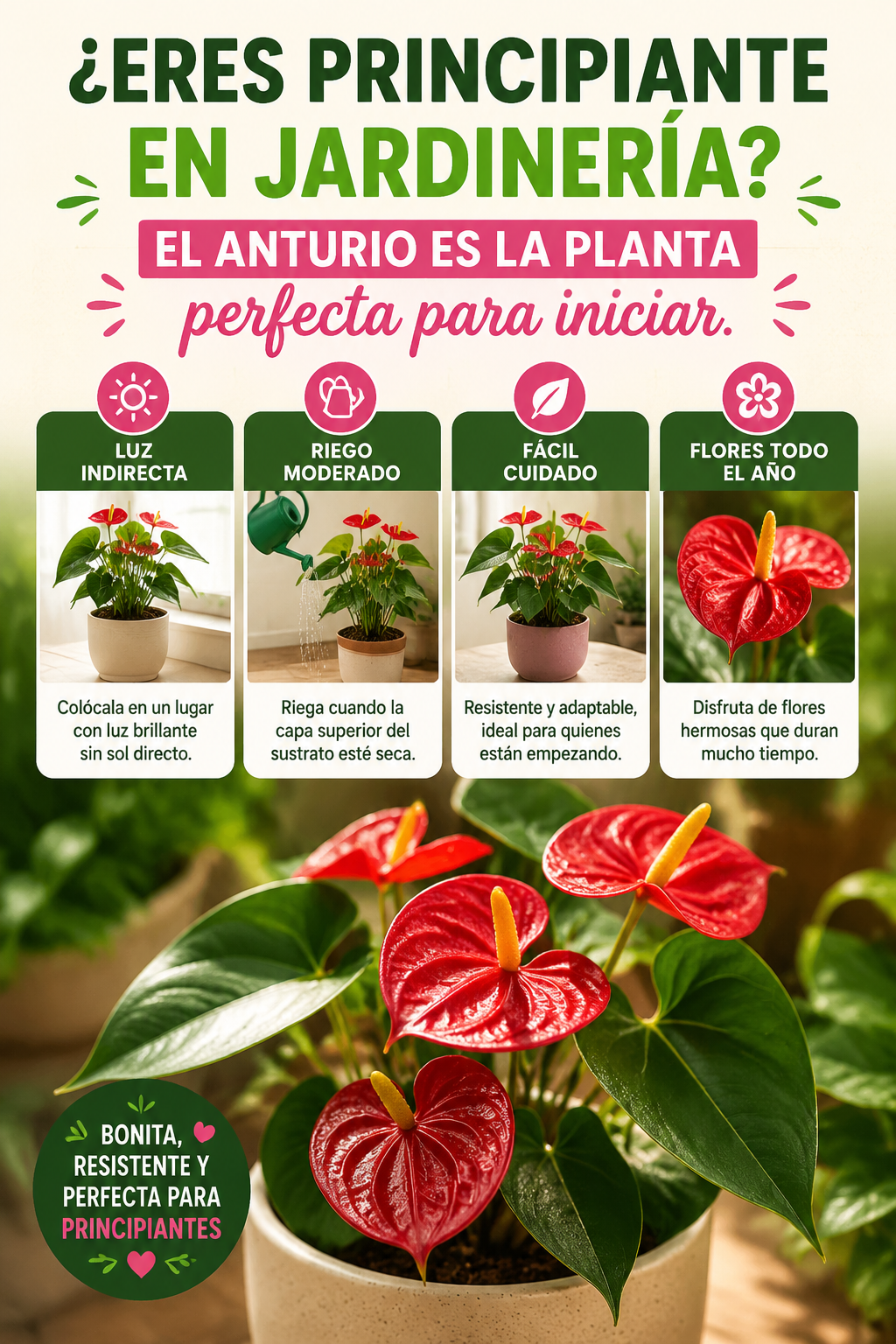 ¿Eres principiante en jardinería? El anturio es la planta perfecta para iniciar.