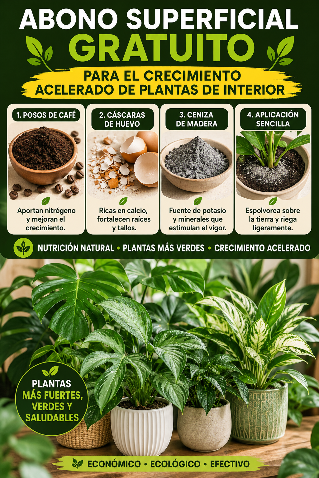 Abono superficial gratuito para el crecimiento acelerado de plantas de interior