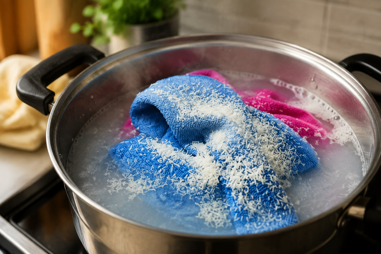 Agua y un vaso de este ingrediente: el secreto para desengrasar y desinfectar los trapos de cocina