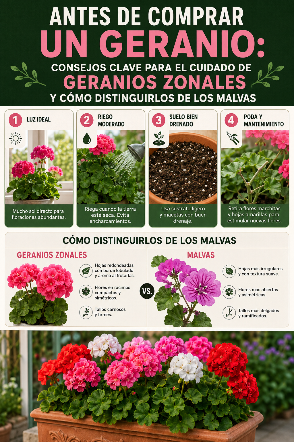 Antes de comprar un geranio: consejos clave para el cuidado de geranios zonales y cómo distinguirlos de los malvas