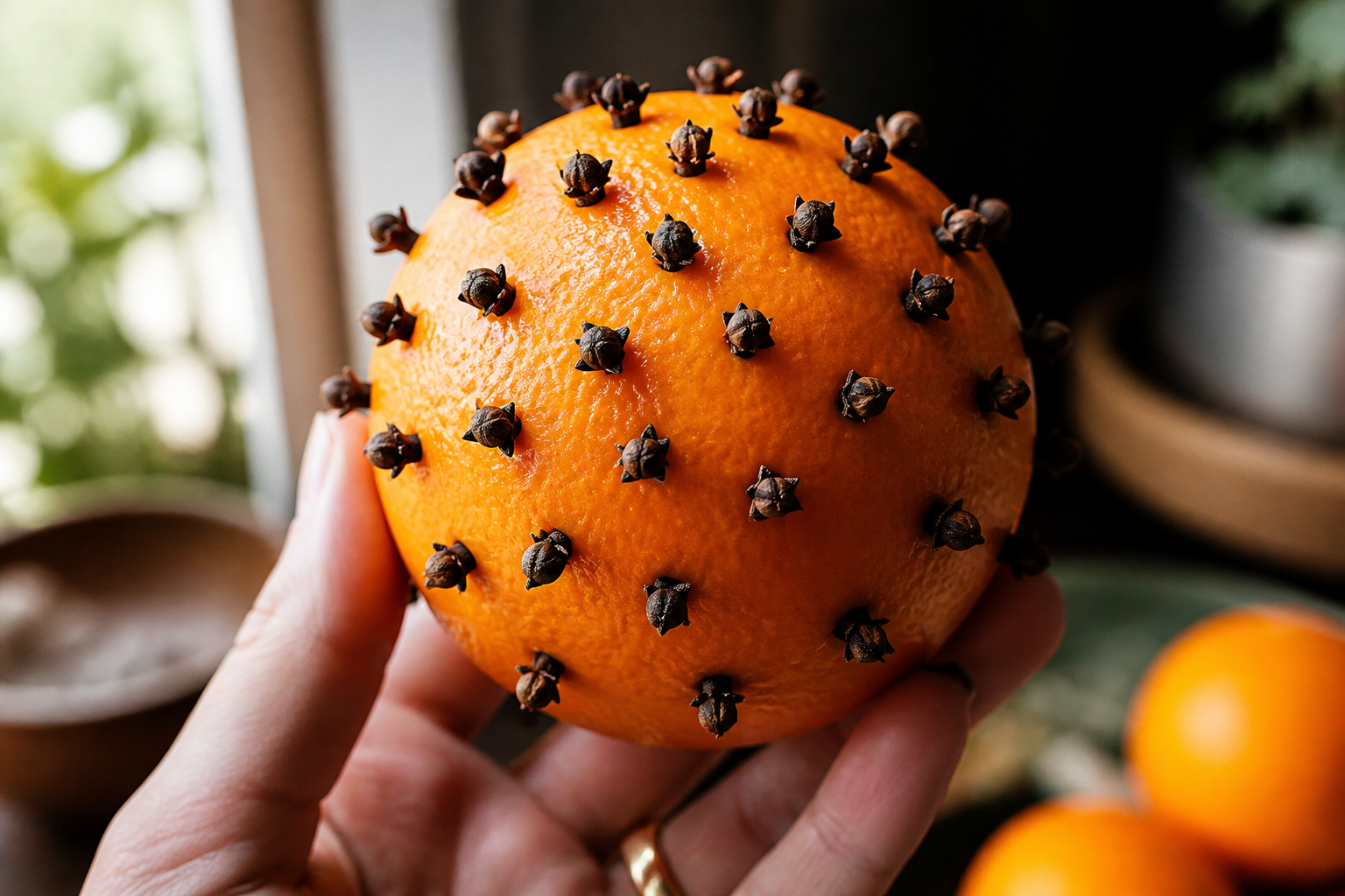 Clava clavos de olor en una naranja para solucionar un problema común en casa