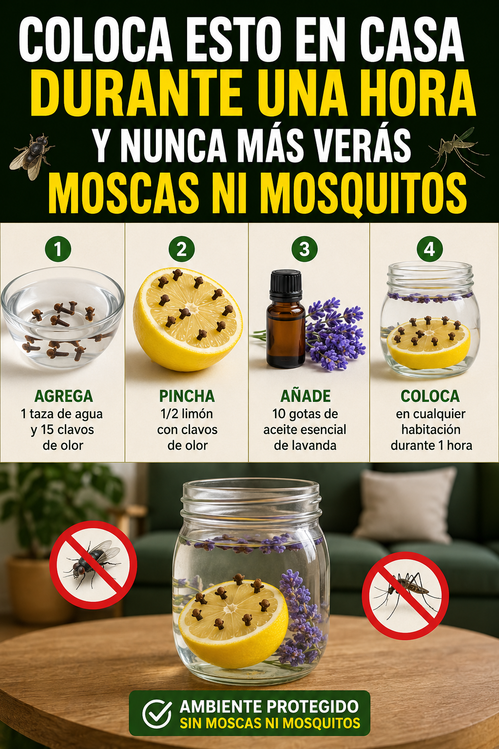 Coloca esto en casa durante una hora y nunca más verás moscas ni mosquitos