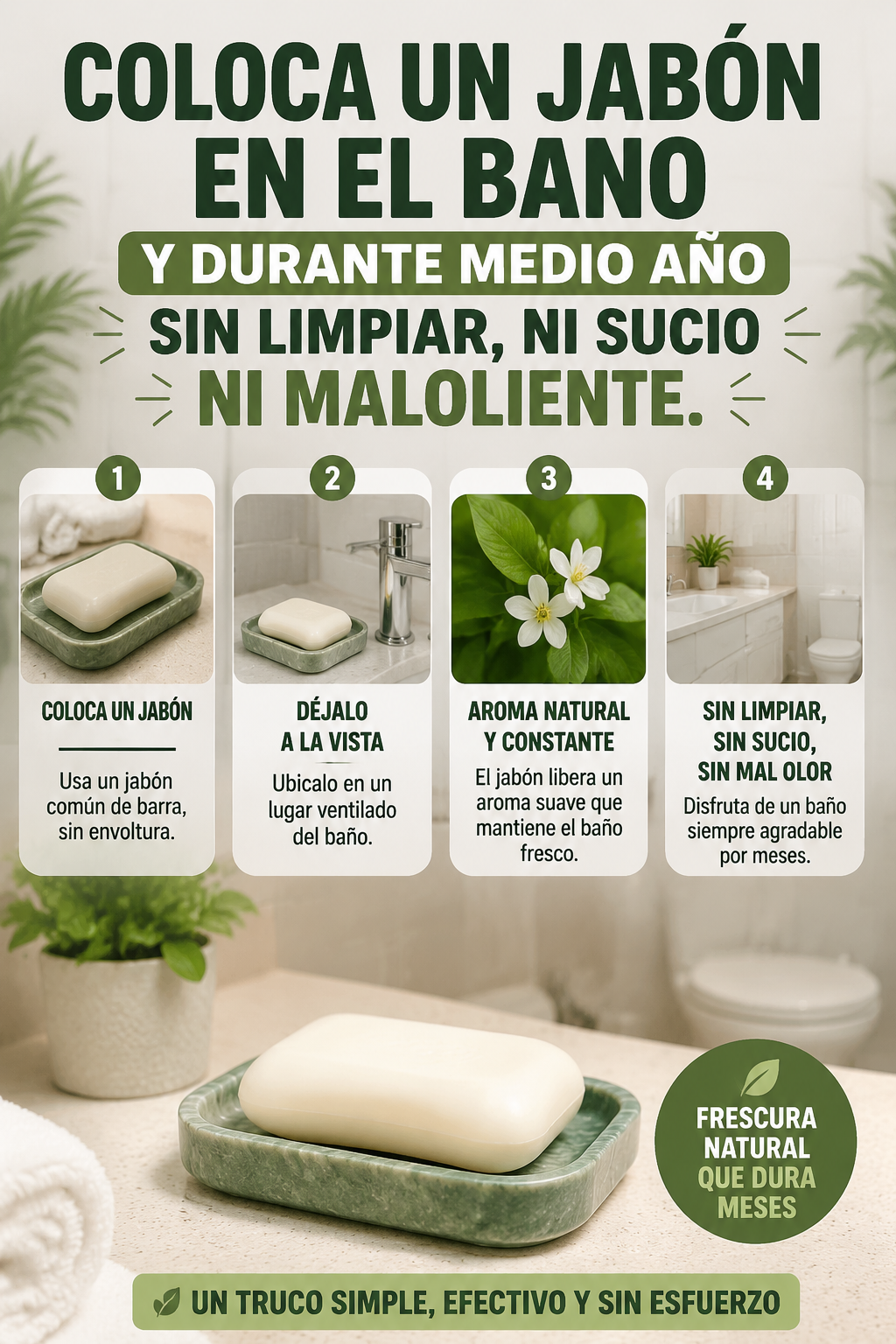 Coloca un jabón en el baño y durante medio año sin limpiar, ni sucio ni maloliente