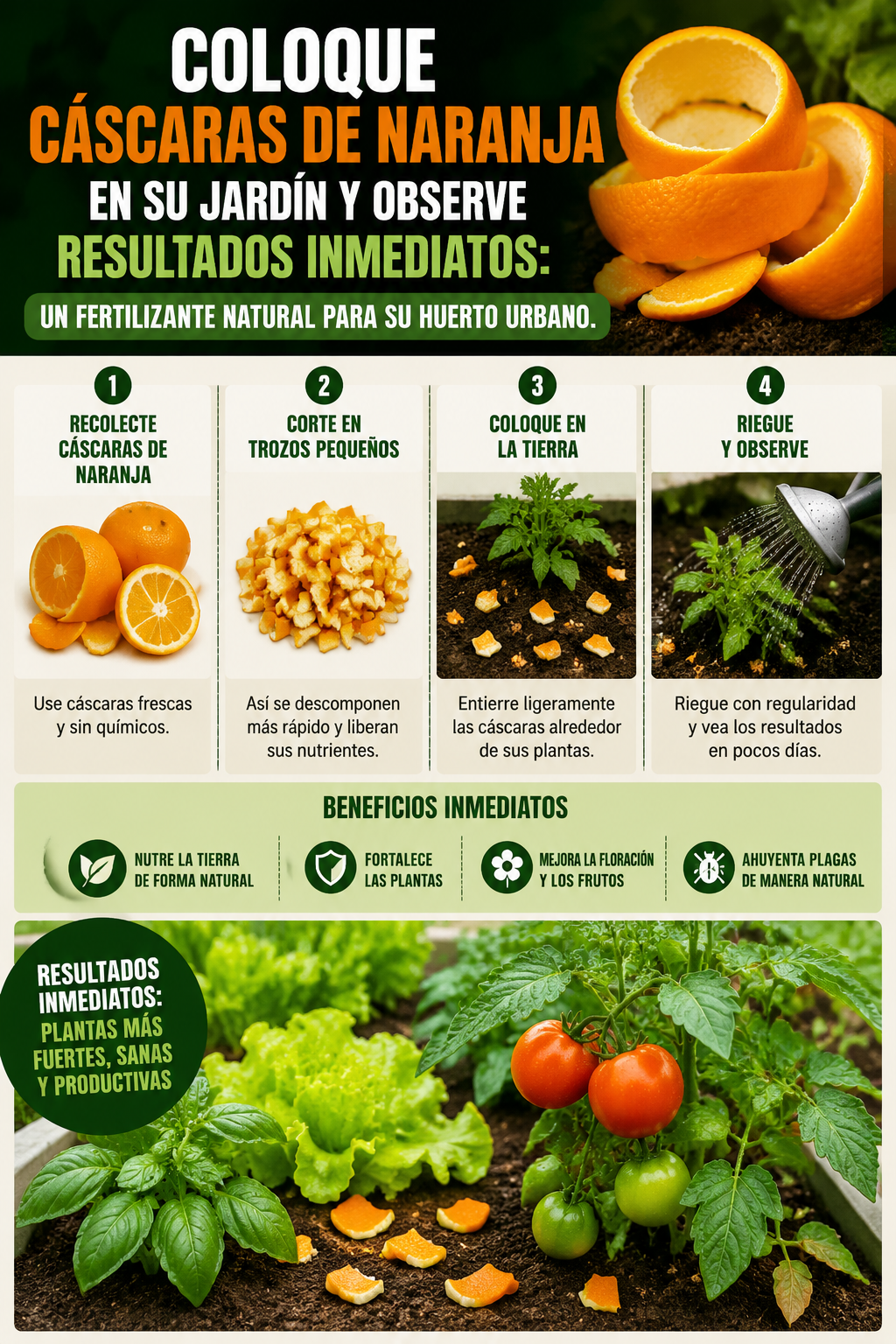 Coloque cáscaras de naranja en su jardín y observe resultados inmediatos: un fertilizante natural para su huerto urbano.