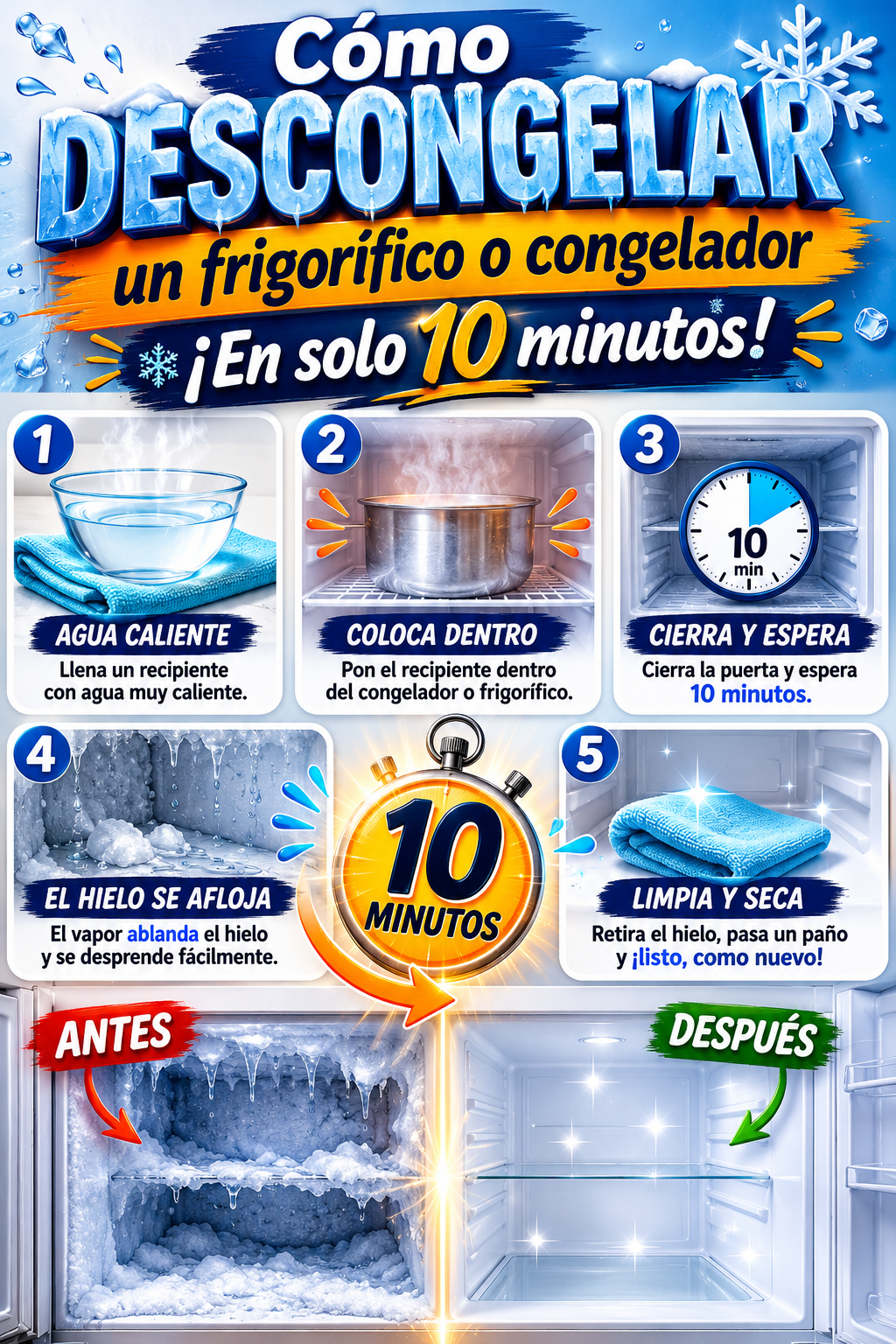 Cómo DESCONGELAR un frigorífico o congelador ❄ ¡En solo 10 minutos!