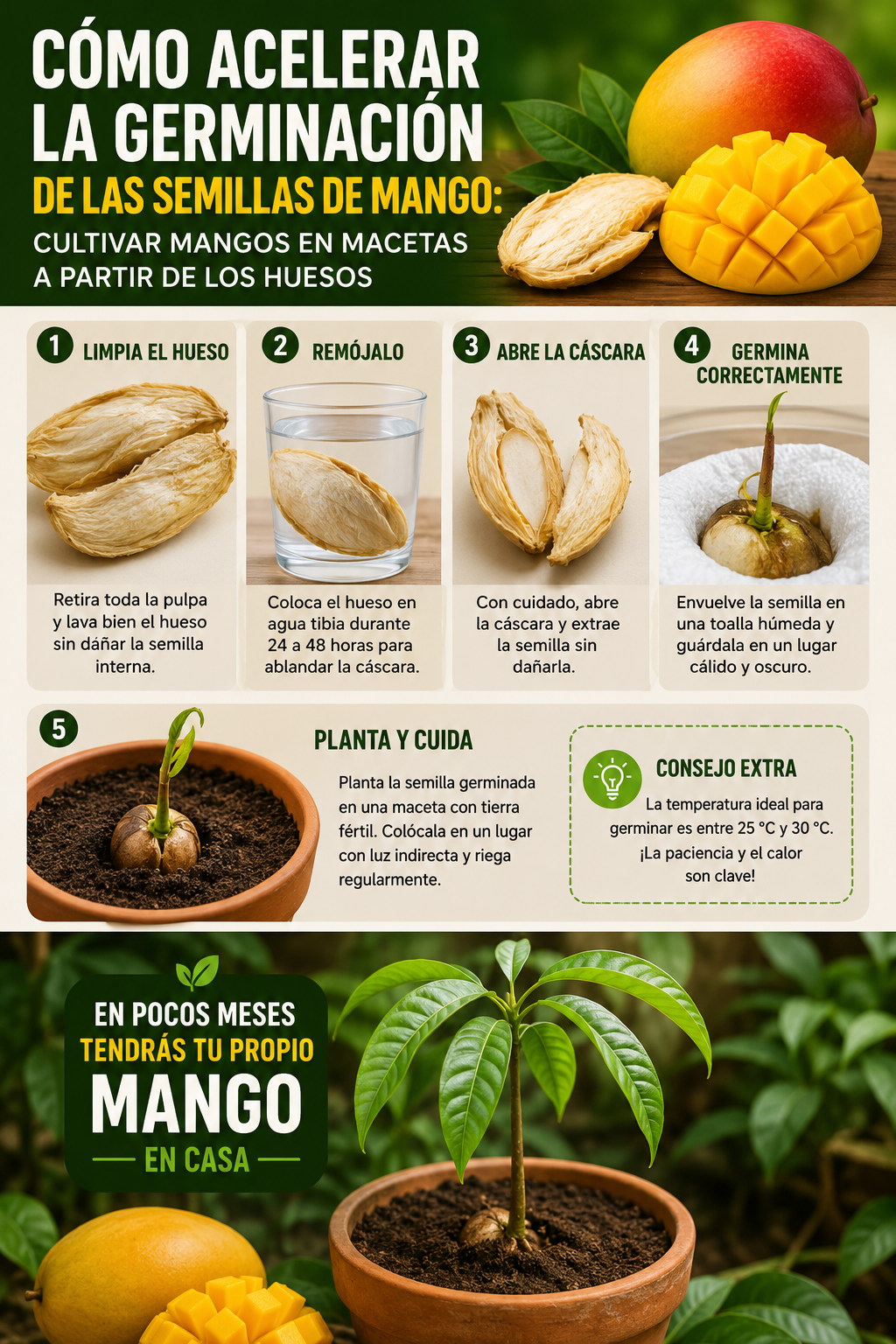 Cómo acelerar la germinación de las semillas de mango: cultivar mangos en macetas a partir de los huesos