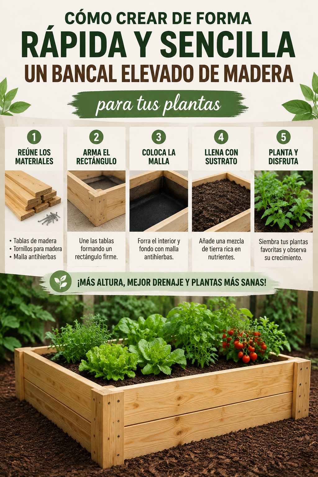 Cómo crear de forma rápida y sencilla un bancal elevado de madera para tus plantas