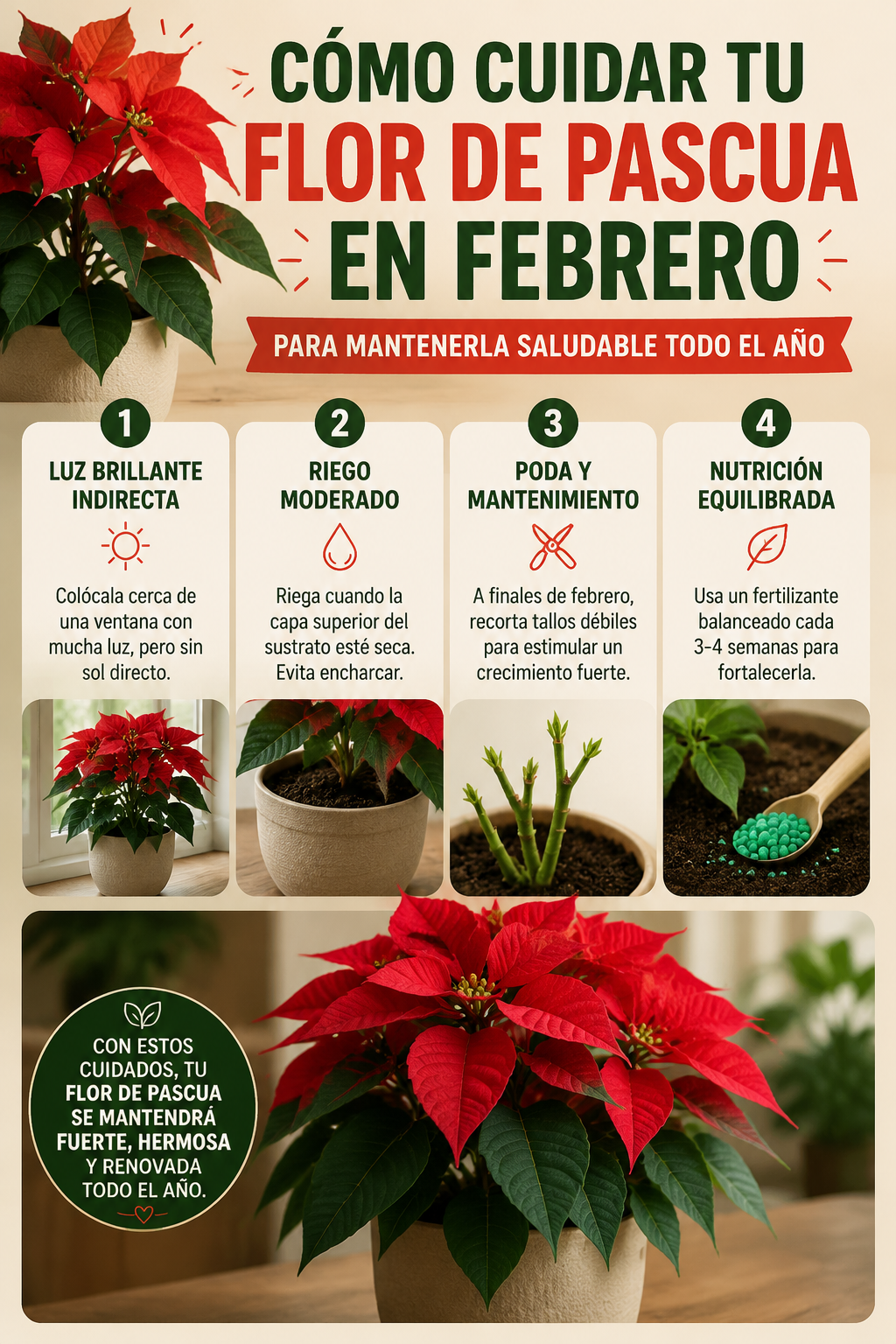 Cómo cuidar tu flor de Pascua en febrero para mantenerla saludable todo el año