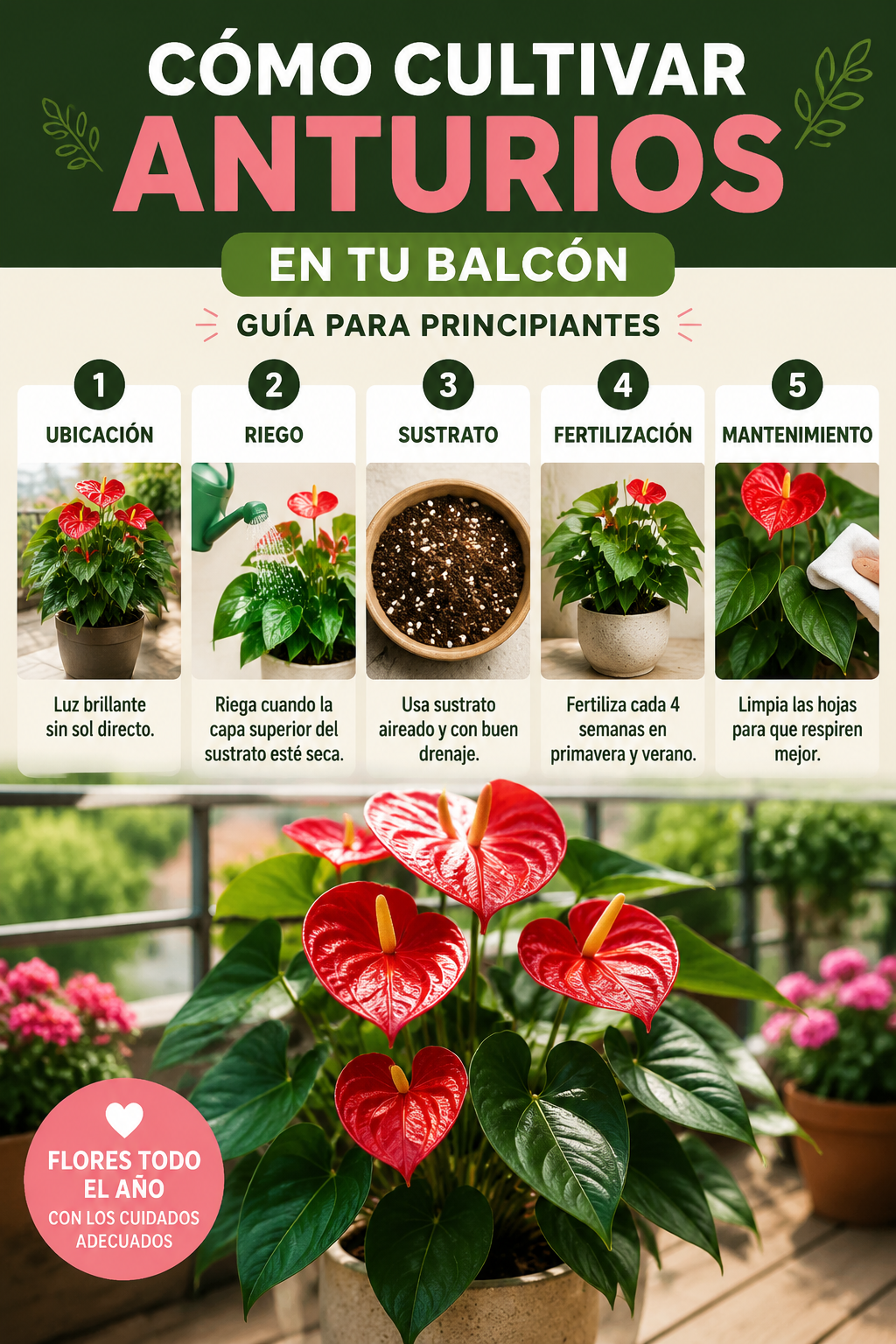 Cómo cultivar anturios en tu balcón – guía para principiantes