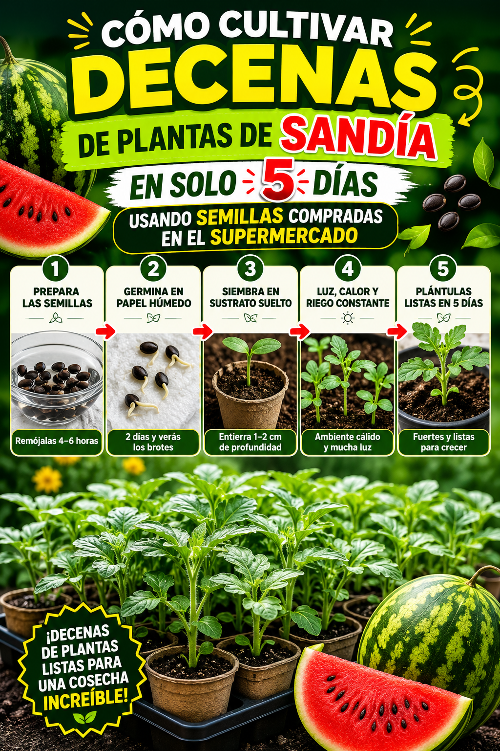 Cómo cultivar decenas de plantas de sandía en solo 5 días usando semillas compradas en el supermercado