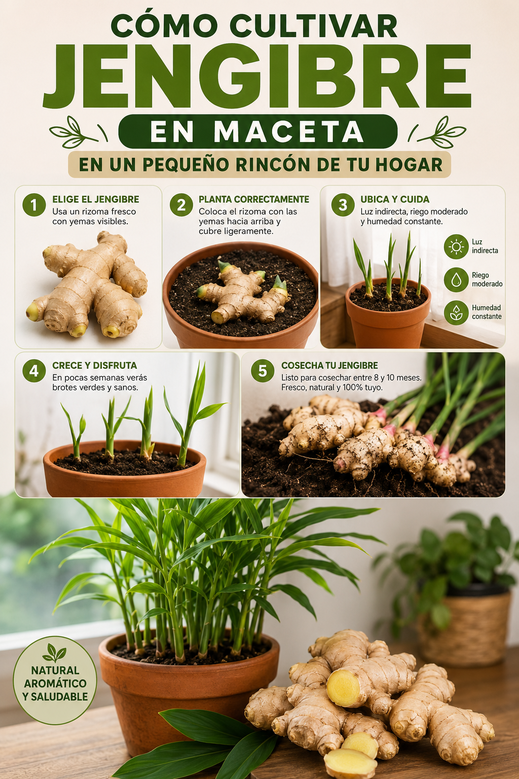 Cómo cultivar jengibre en maceta en un pequeño rincón de tu hogar