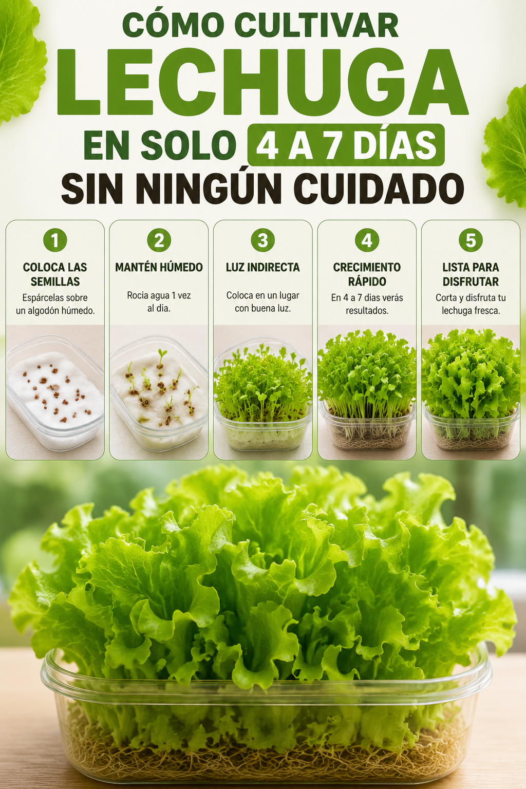 Cómo cultivar lechuga en solo 4 a 7 días sin ningún cuidado