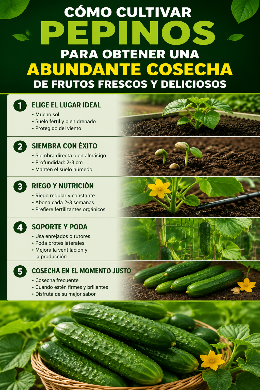 Cómo cultivar pepinos para obtener una abundante cosecha de frutos frescos y deliciosos