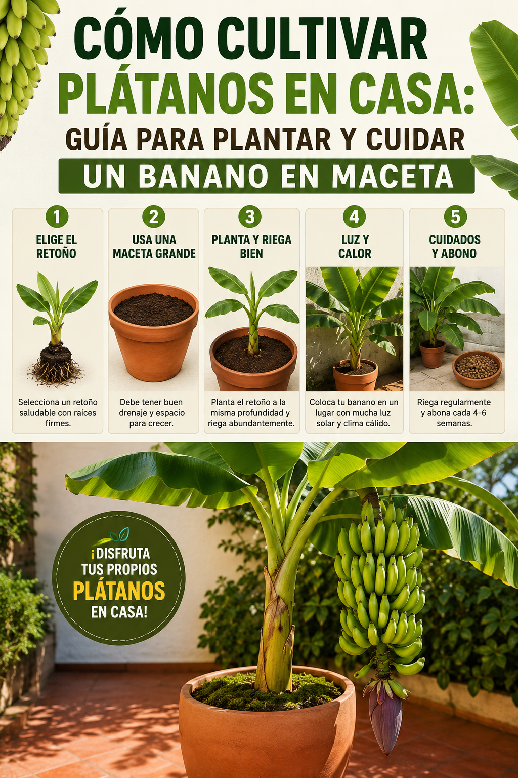 Cómo cultivar plátanos en casa: guía para plantar y cuidar un banano en maceta
