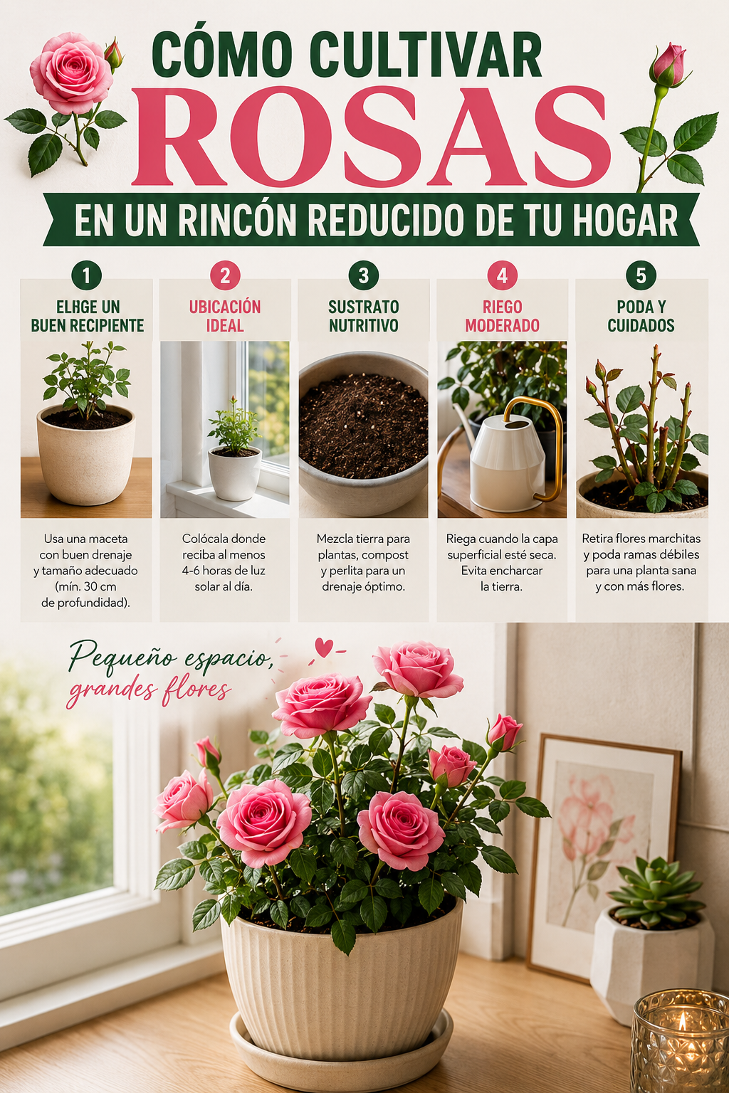 Cómo cultivar rosas en un rincón reducido de tu hogar