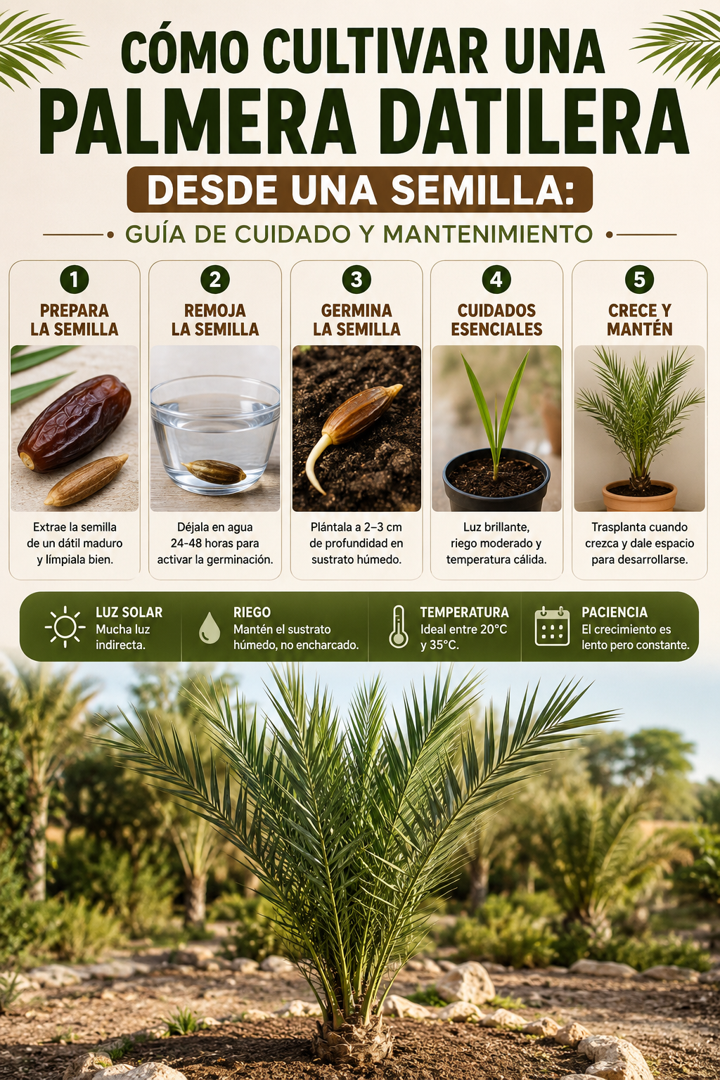 Cómo cultivar una palmera datilera desde una semilla: guía de cuidado y mantenimiento