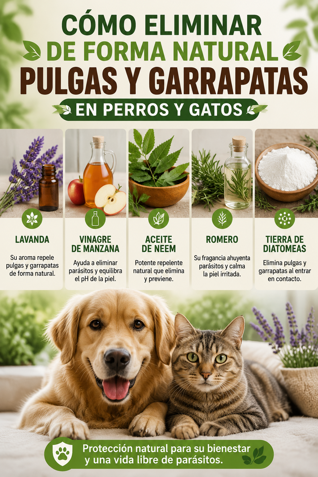 Cómo eliminar de forma natural pulgas y garrapatas en perros y gatos
