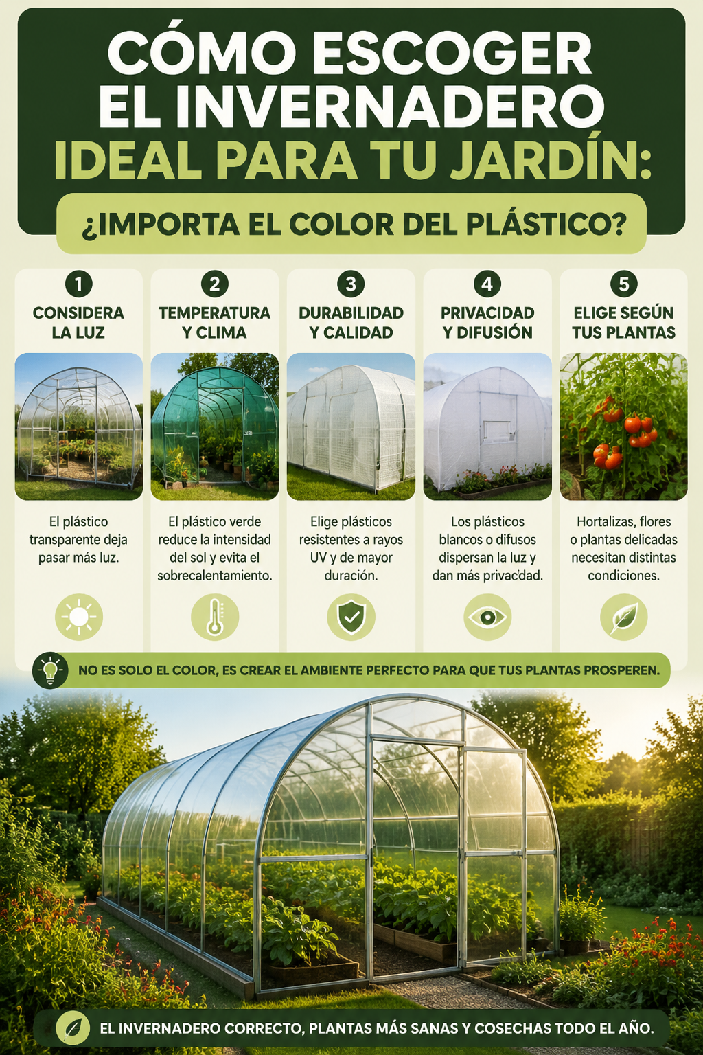 Cómo escoger el invernadero ideal para tu jardín: ¿importa el color del plástico?
