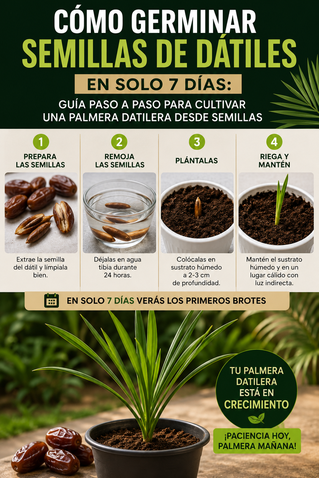 Cómo germinar semillas de dátiles en solo 7 días: guía paso a paso para cultivar una palmera datilera desde semillas