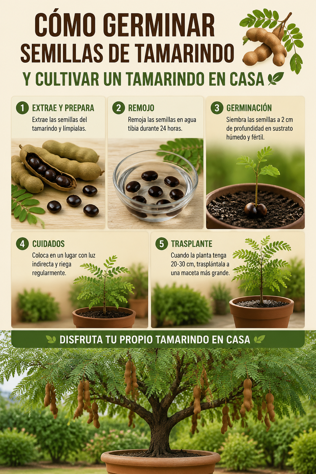 Cómo germinar semillas de tamarindo y cultivar un tamarindo en casa