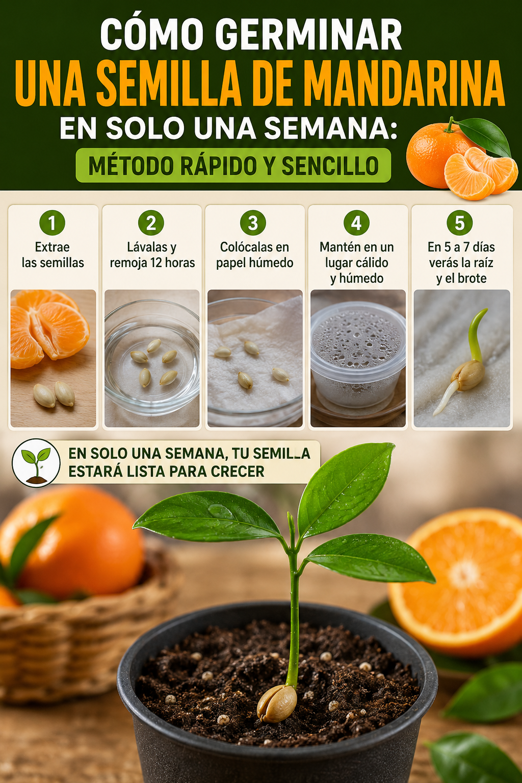 Cómo germinar una semilla de mandarina en solo una semana: método rápido y sencillo
