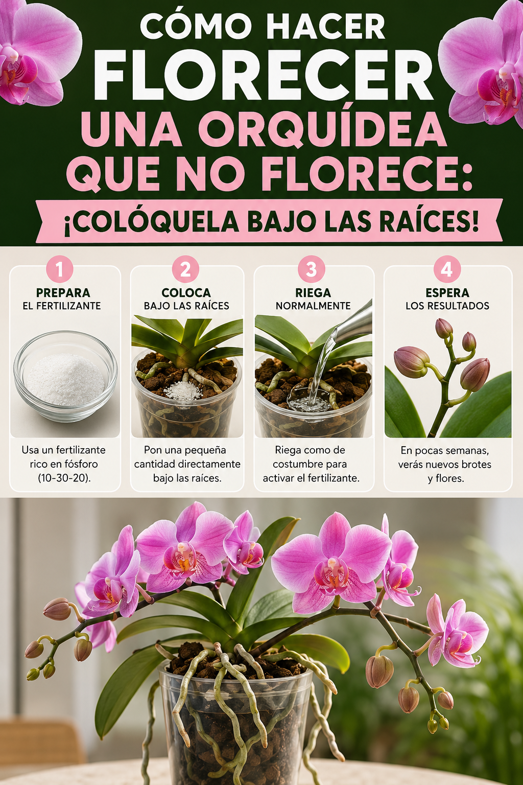 Cómo hacer florecer una orquídea que no florece: ¡colóquela bajo las raíces!