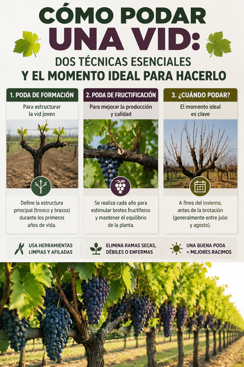 Cómo podar una vid: dos técnicas esenciales y el momento ideal para hacerlo