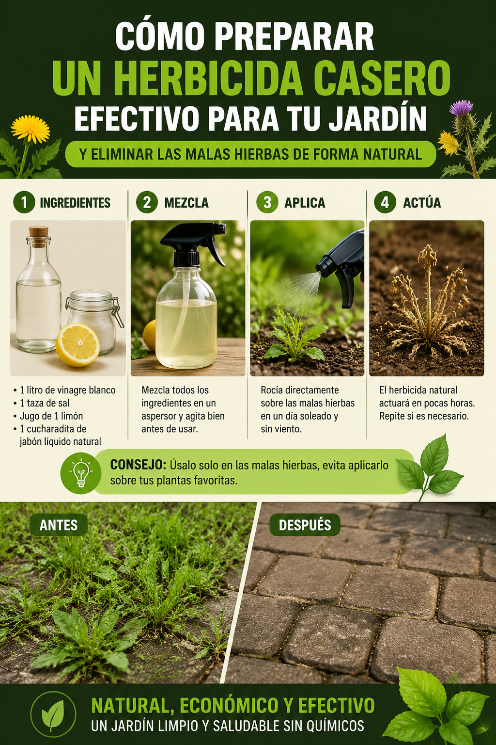 Cómo preparar un herbicida casero efectivo para tu jardín y eliminar las malas hierbas de forma natural