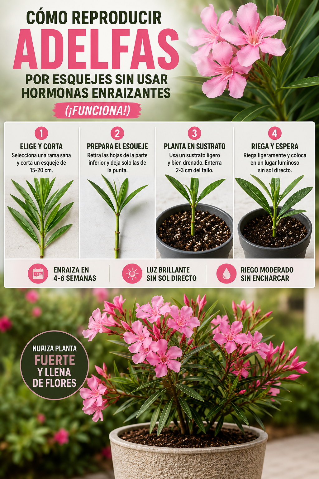 Cómo reproducir adelfas por esquejes sin usar hormonas enraizantes (¡funciona!)
