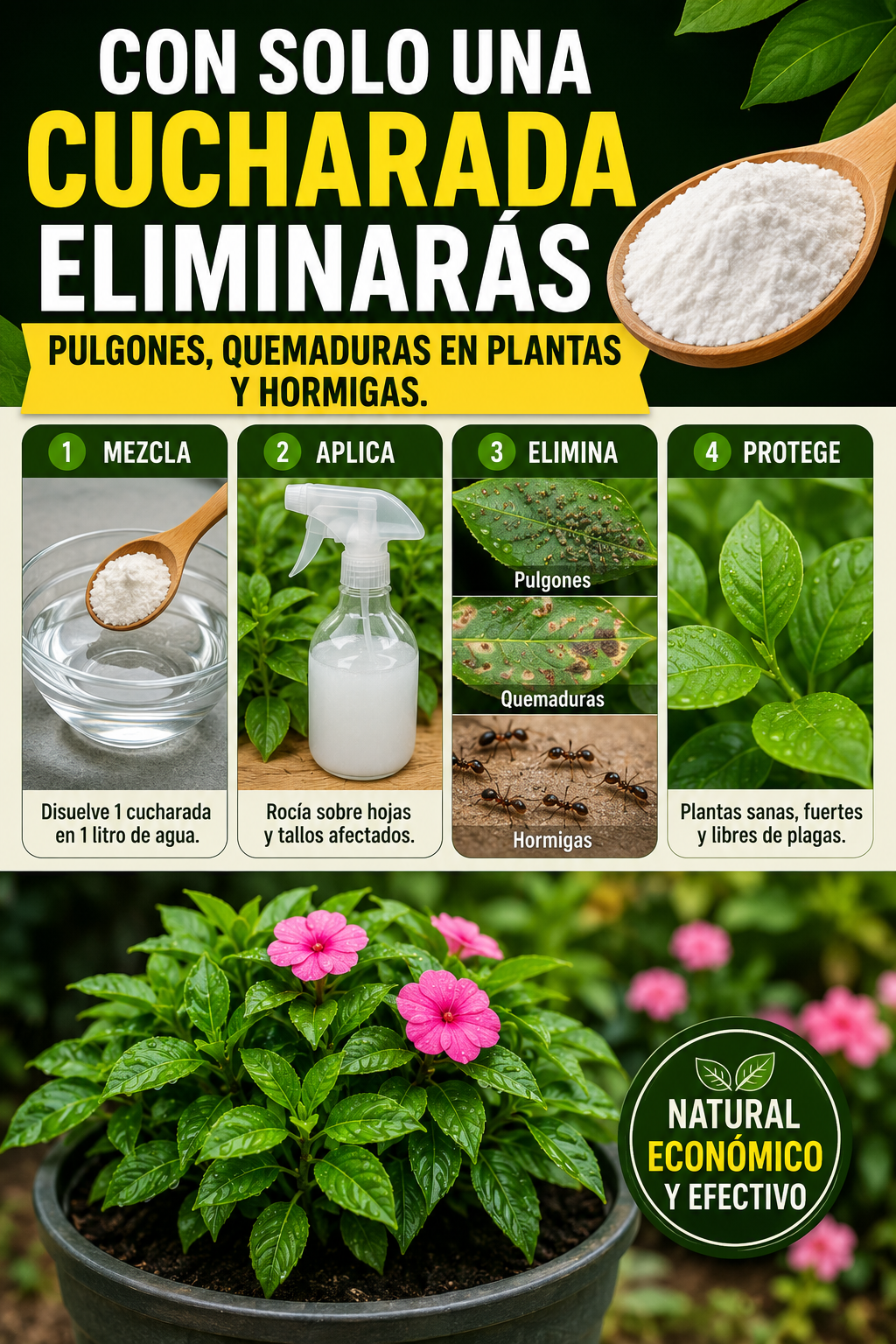 Con solo una cucharada eliminarás pulgones, quemaduras en plantas y hormigas.