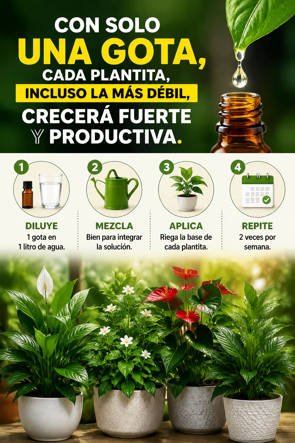 Con solo una gota, cada plantita, incluso la más débil, crecerá fuerte y productiva.