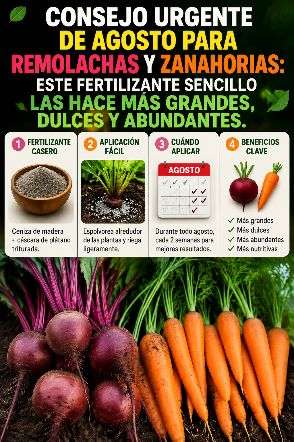 Consejo urgente de agosto para remolachas y zanahorias: este fertilizante sencillo las hace más grandes, dulces y abundantes.