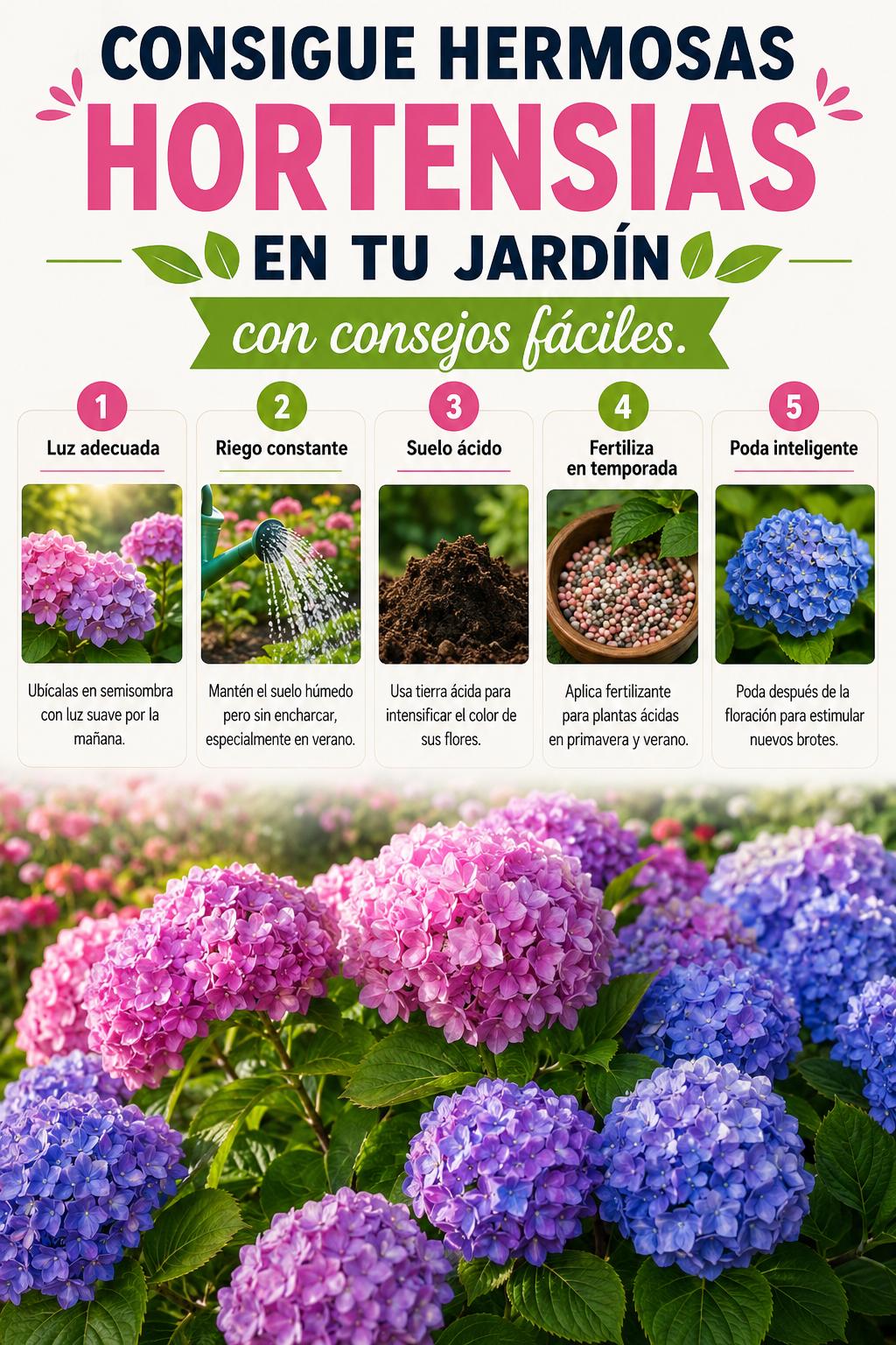 Consigue hermosas hortensias en tu jardín con consejos fáciles.