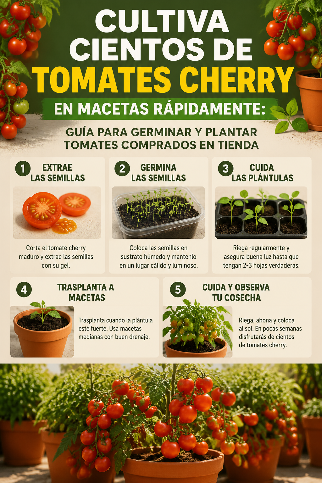 Cultiva cientos de tomates cherry en macetas rápidamente: guía para germinar y plantar tomates comprados en tienda