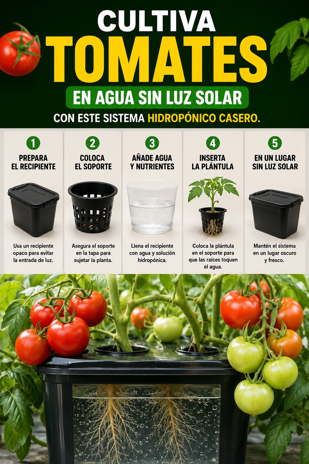 Cultiva tomates en agua sin luz solar con este sistema hidropónico casero.