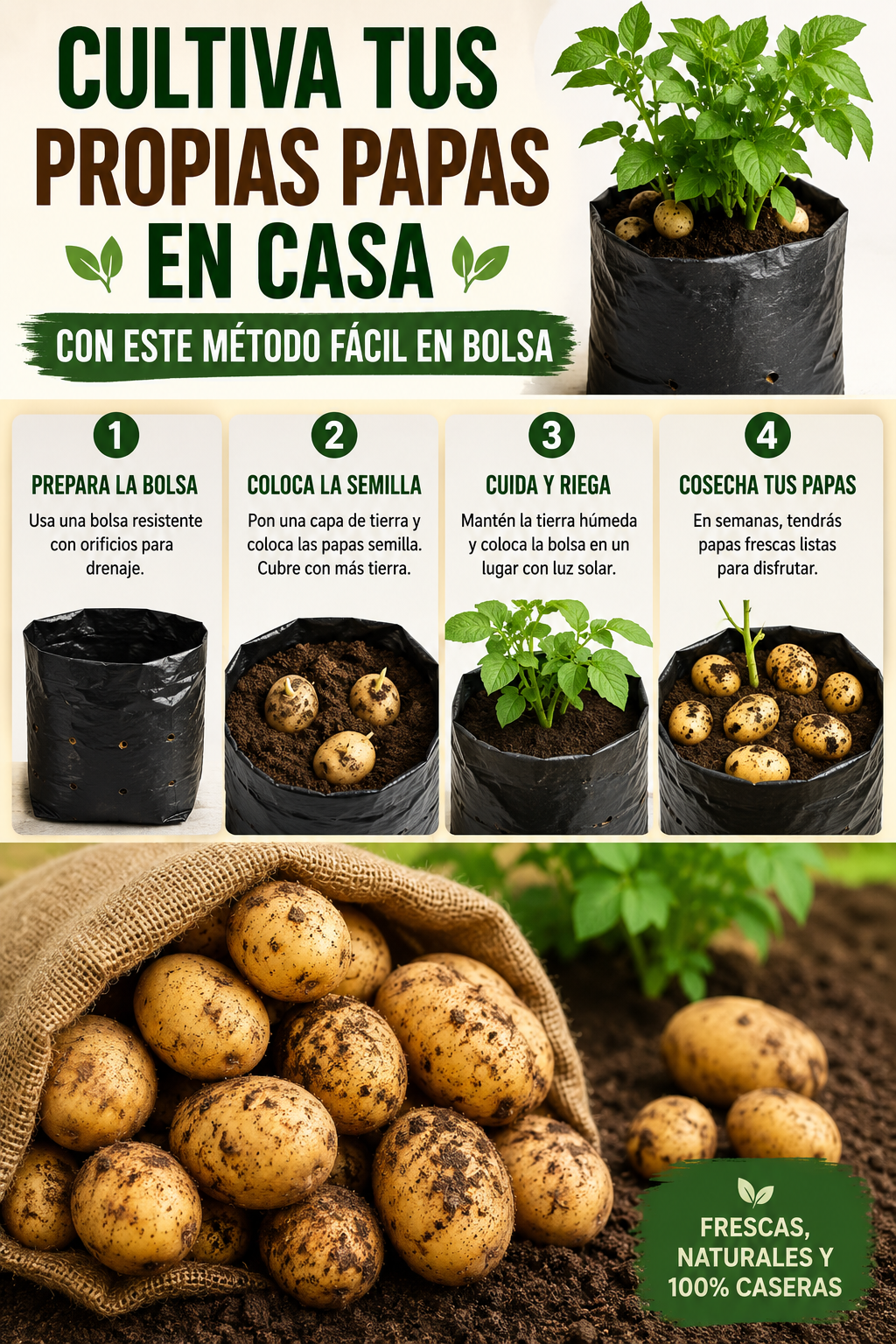Cultiva tus propias papas en casa con este método fácil en bolsa