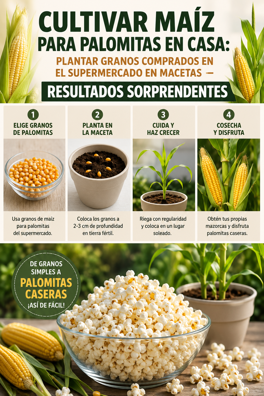Cultivar maíz para palomitas en casa: plantar granos comprados en el supermercado en macetas – resultados sorprendentes