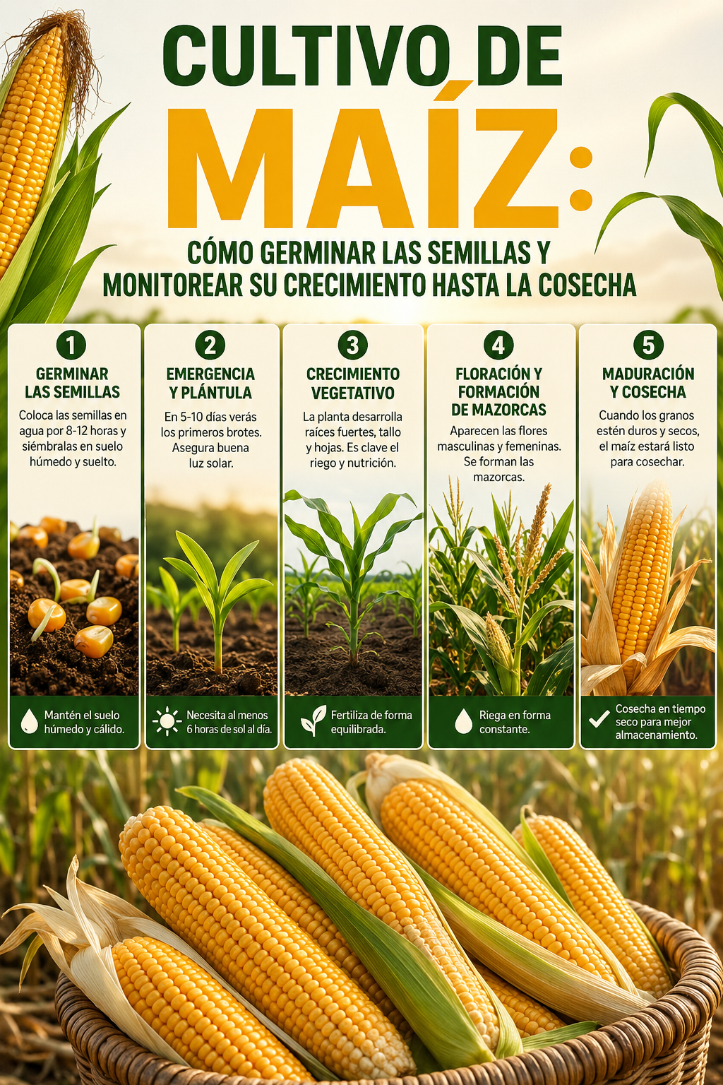 Cultivo de maíz: cómo germinar las semillas y monitorear su crecimiento hasta la cosecha