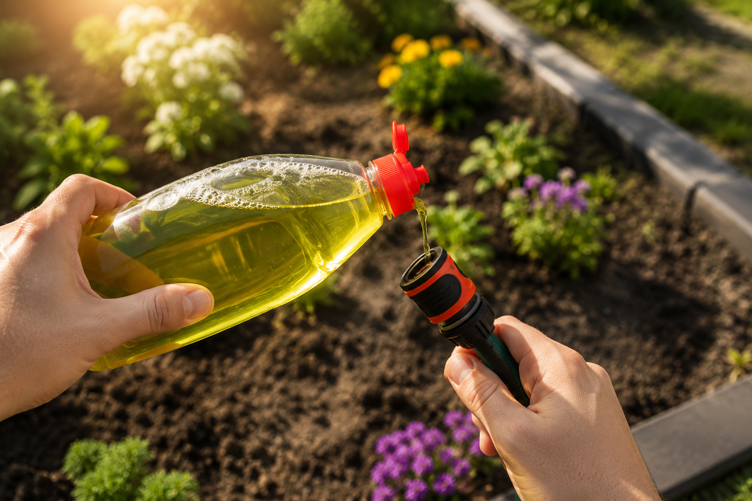 Echa detergente para platos en la manguera y descubre qué sucede