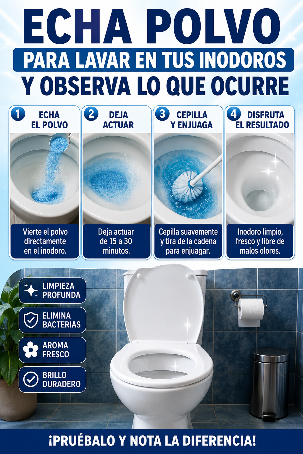 Echa polvo para lavar en tus inodoros y observa lo que ocurre