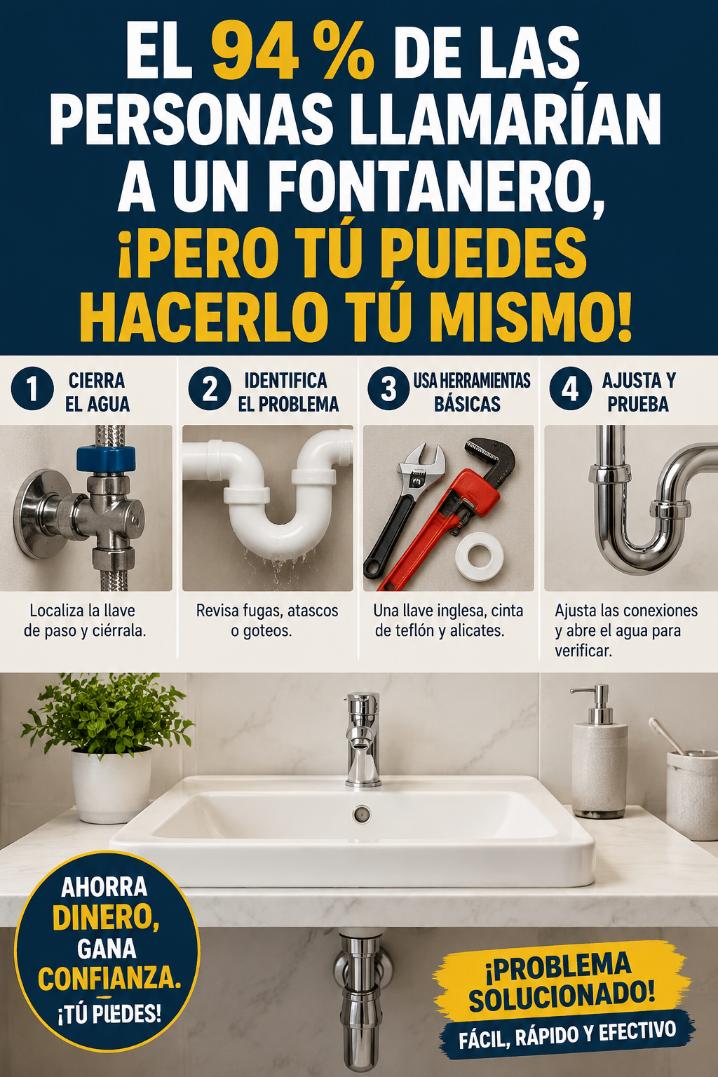 El 94 % de las personas llamarían a un fontanero, ¡pero tú puedes hacerlo tú mismo!
